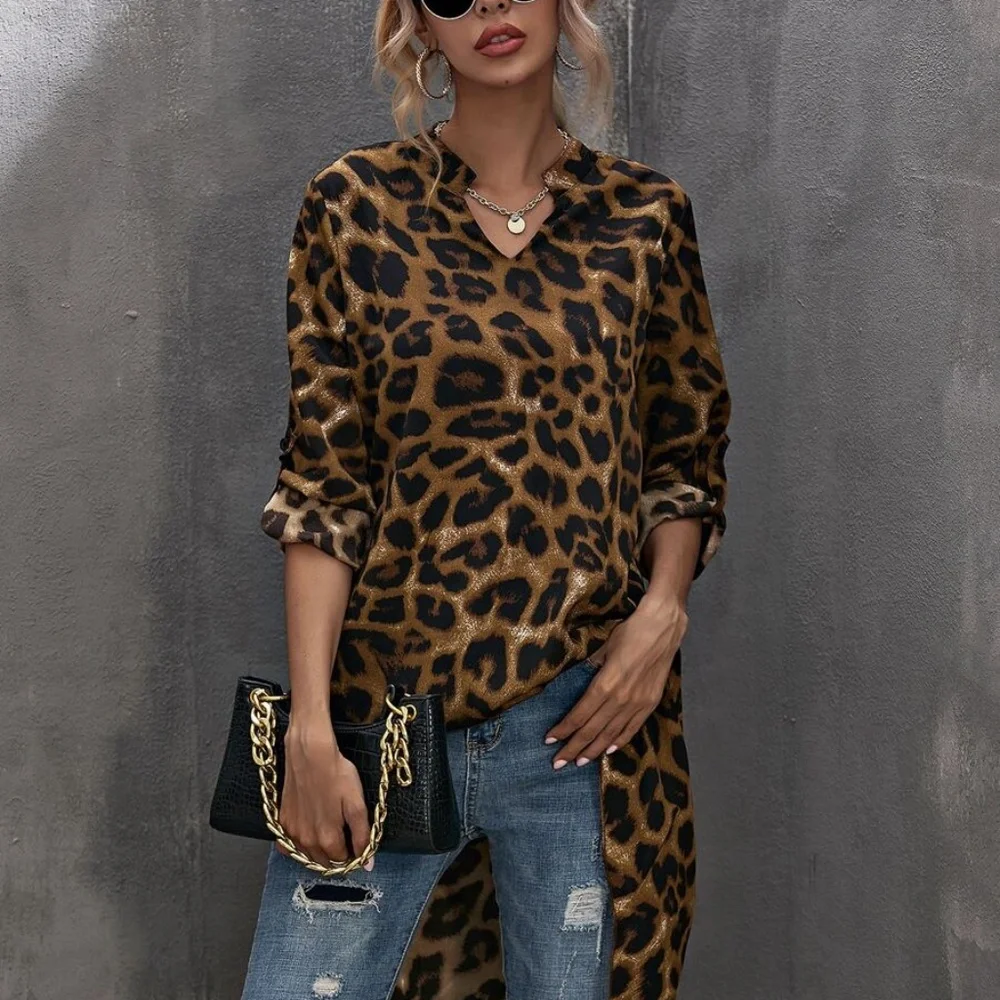 Khaki leopard Print High Low Tunic Top - Picture 4 of 9